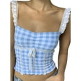 thumbnail image 4 of Women's Summer Slim Sling Vest Sleeveless Backless Lace Trim Plaid Crop Tops, 4 of 9