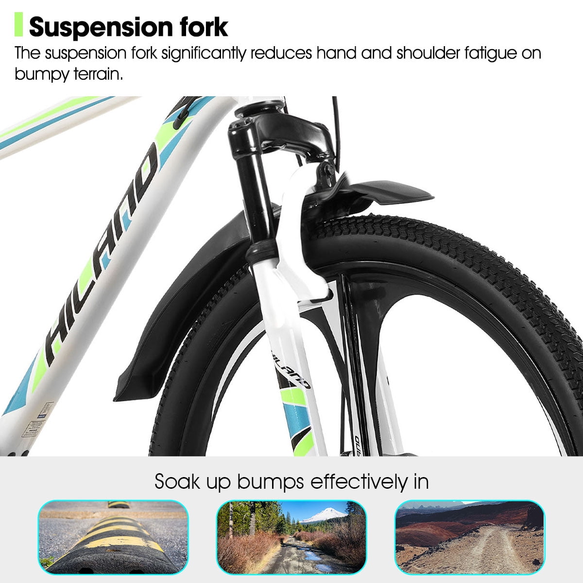 HILAND 26" MTB Mountain Bike for Men Women Adults, 18-Speed, Disc Brake, Lightweight Aluminum Frame, 3/6 Spoke Wheel