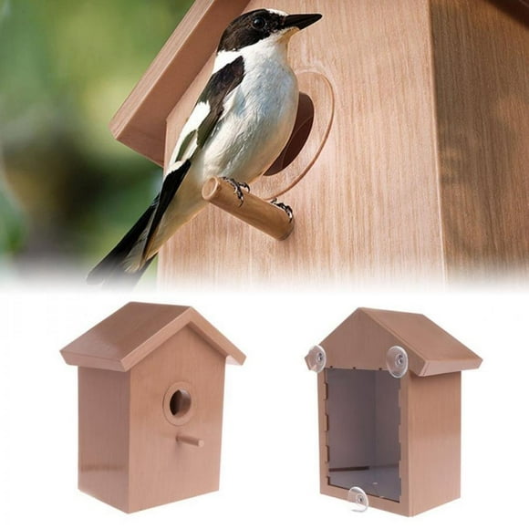 Outdoor Bird Nest With Suction Cup Wooden Bird House Nest Garden Decoration Supplies Bird Nest For Home Window
