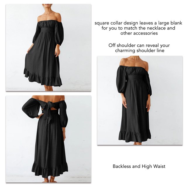 Vestido De Cuello Cuadrado, Vestido De Media Manga Con Volante En El Dobladillo Sin Espalda A La Moda Fuera Del Hombro Para Viajes Para Bodas Para Mujeres ANGGREK Otros