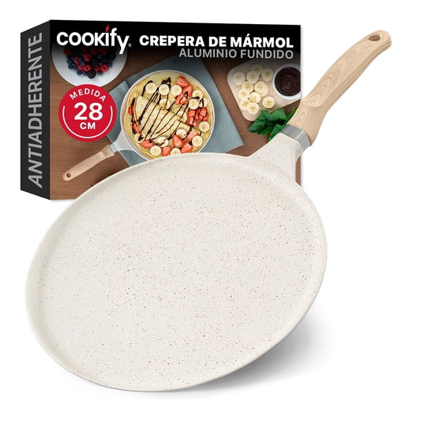 Crepera con Revestimiento Antiadherente de Mármol, Comal de Cocina Cookify (Beige, 28 cm)