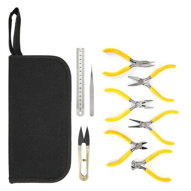Kit de herramientas y alicates profesionales para joyería, 9 Uds., alicates de punta doblada plana, fabricación DIY