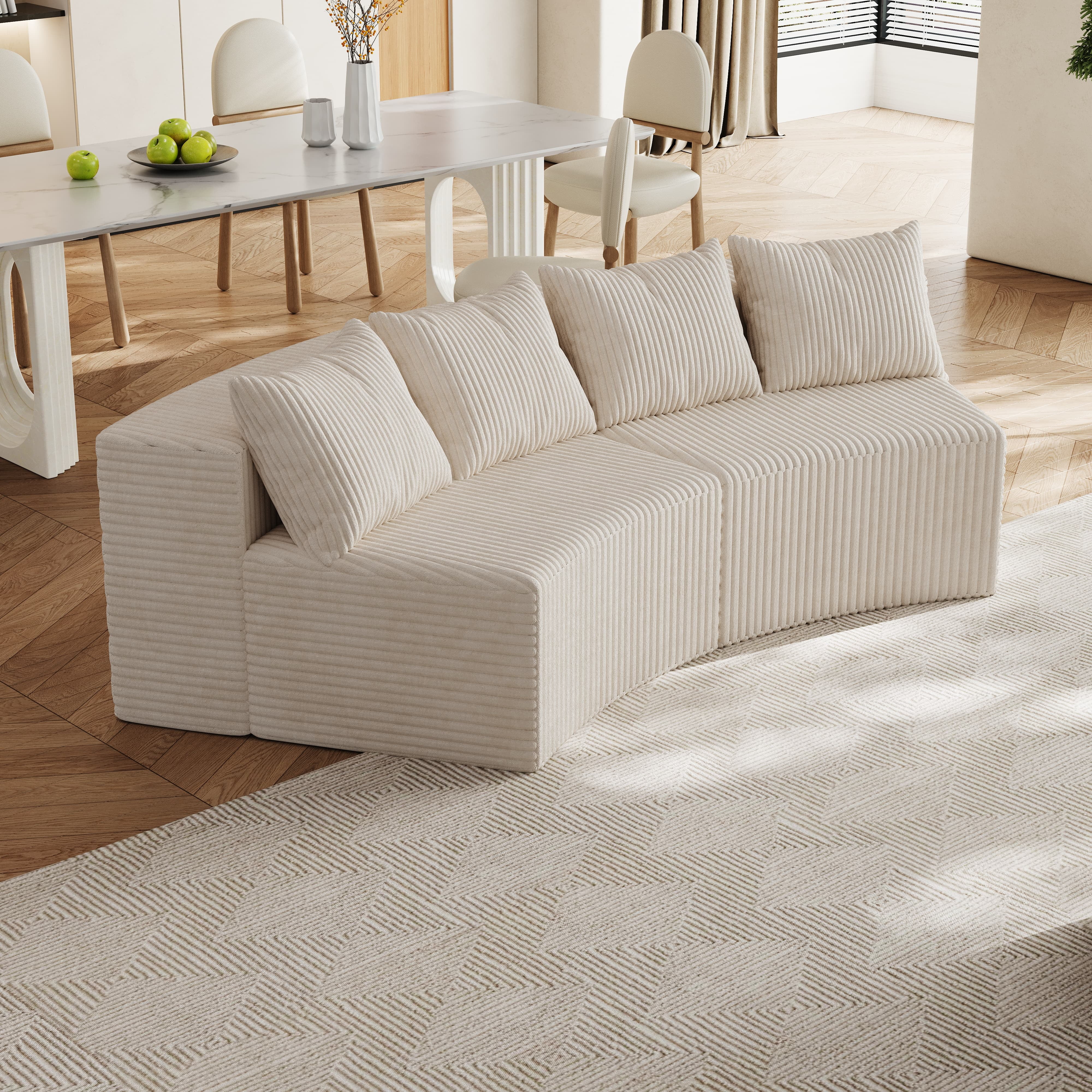 MAYEERTY Corduroy Curved Modular Sectional Sofa with 4 Pillows (2 Modules for Living Room)