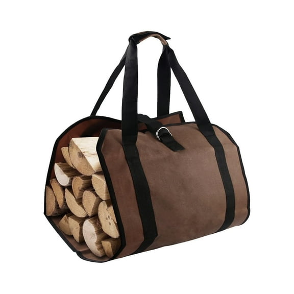 Waxgamo Firewood Carrier Log Bag, Waxed Canvas Log Tote Bag Water Resistant for Indoor Outdoor, Fireplace Stove Accessories Fire Wood Carrying Bag for Camping Trip Christmas Gift