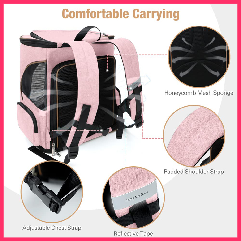 Lekesky - Expandable Pet Carrier Backpack for Cats & Small Dogs (Up to 25 lbs) - Travel, Hiking | Pink, Grey, Blue, Black, Stripes