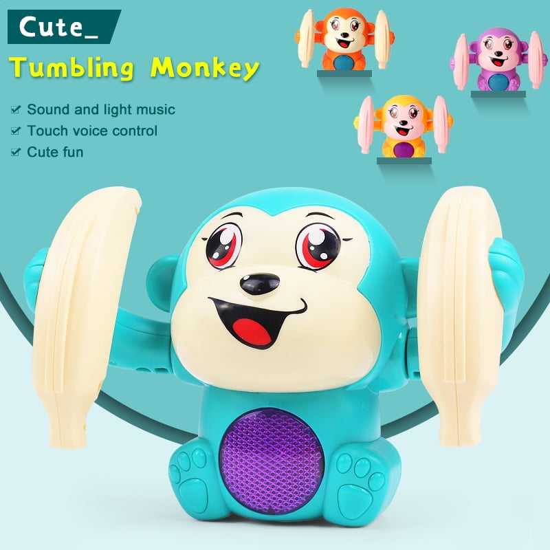 LNKOO Baby Rolling Monkey Toy, Roll & Glow Banana Monkey Toys with Lights and Music, Electric