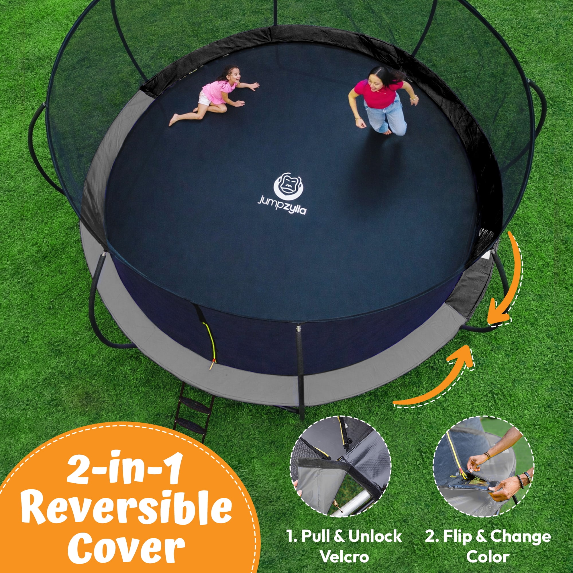 JUMPZYLLA Trampoline Outdoor with Enclosure and Ladder, ASTM, 12 ft, Gray