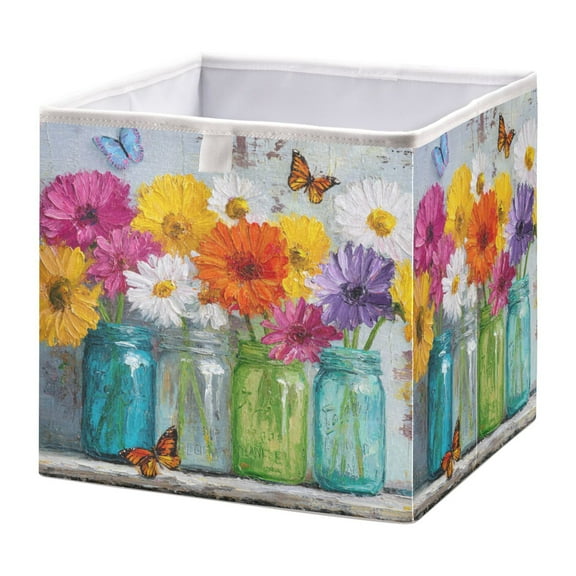 Foldable Fabric Storage Bin Home Cubes Clothing Organizer Bins Large Collapsible Box Basket for Home Organizer Colorful Daisies and Butterflies