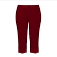 thumbnail image 4 of Women's Solid Color Lace Trim Capri Leggings Stretch Crop Leggings Summer Tights Pants Wine S(S), 4 of 4