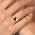 thumbnail image 4 of Gem Stone King 18K Rose Gold Plated Silver Red Garnet and White Topaz Filigree Style 3 Stone Ring for Women (2.73 Cttw, Oval 8X6MM and 6X4MM) (Size 8), 4 of 6