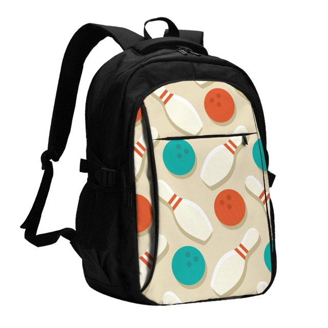 Balery Vintage Bowling Mochila con carga USB para hombre y mujer - Mochila impermeable y antirrobo para portátil con puerto USB para viajes, trabajo, estudios y universidad