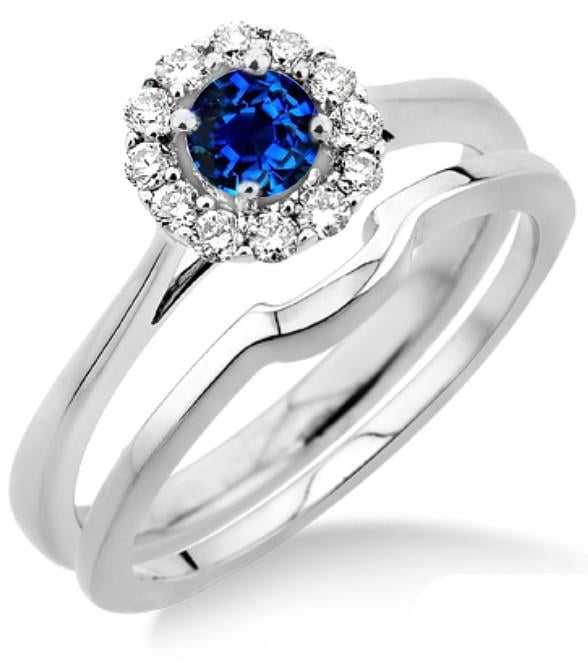 Solitaire 1.25 Carat Round Shape Blue Sapphire And Moissanite Diamond ...