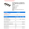 thumbnail image 2 of Front Brake Pad Set - Compatible with 1992 - 2000 Toyota Camry SXV2 2.2L 4-Cylinder 1993 1994 1995 1996 1997 1998 1999, 2 of 2