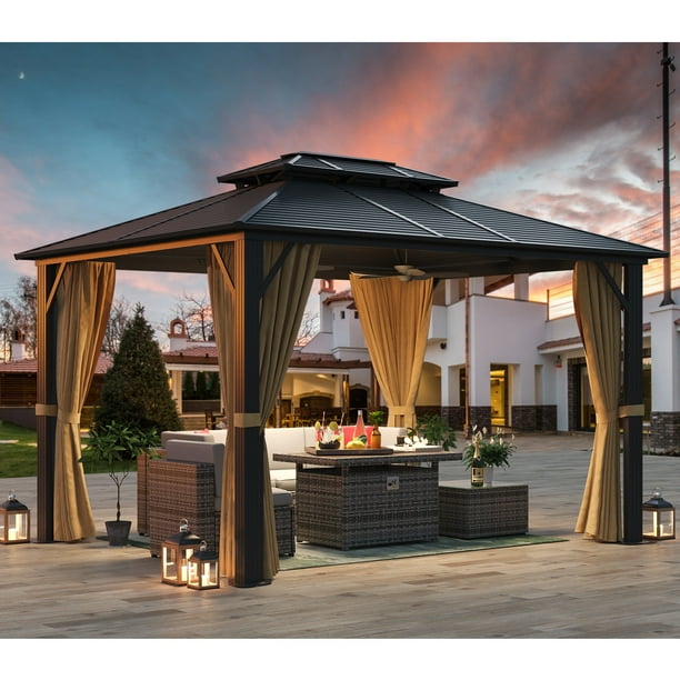 AOXUN 10 ft. x 12 ft. Outdoor Hardtop Gazebo, Galvanized Steel Double