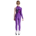 thumbnail image 2 of Hansber Girls Long Sleeve Mesh Splice Dance Unitard Full Length Gymnastics Bodysuit Skinny Romper Purple 6, 2 of 9
