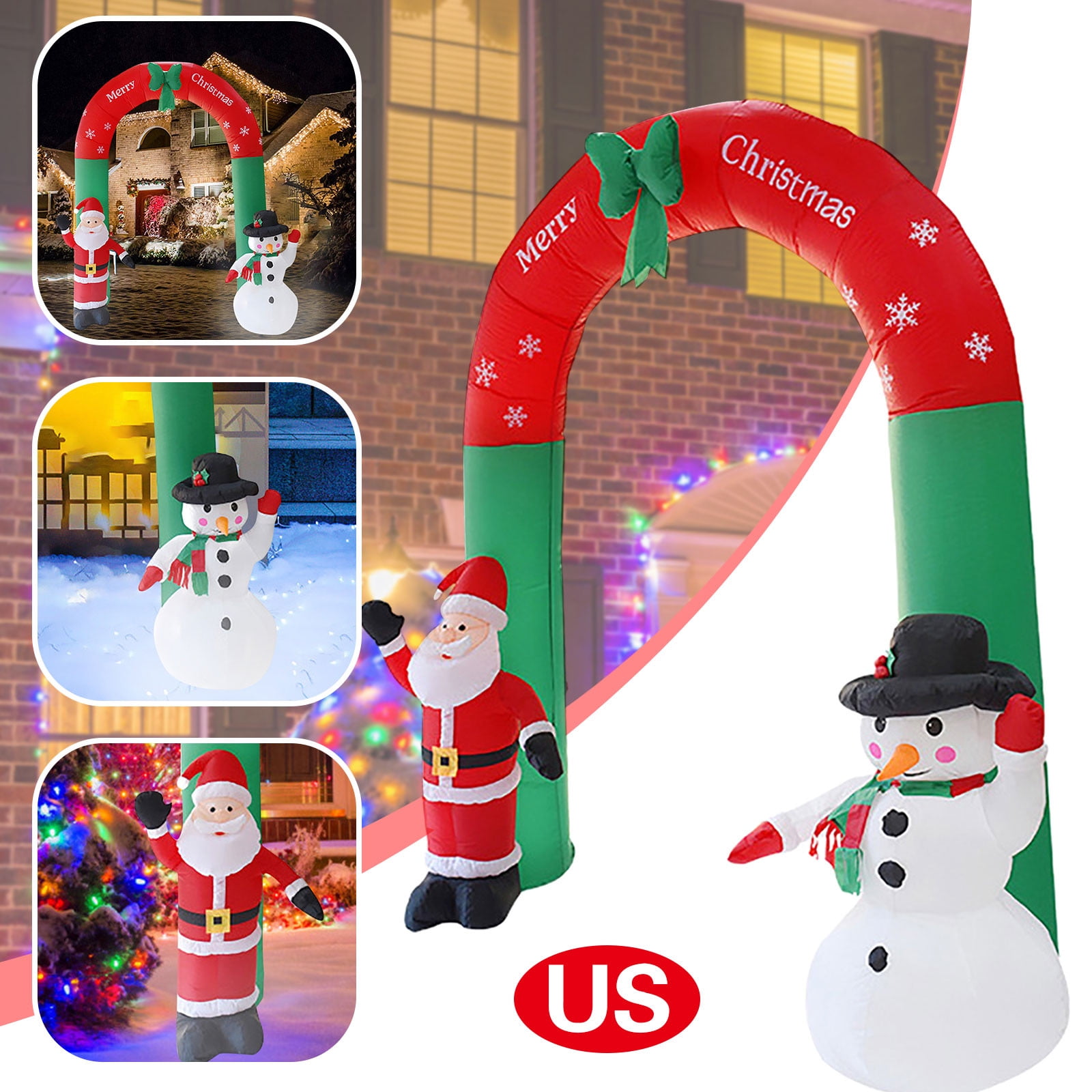 Outdoor Decors Christmas Inflatable Arch Santa Claus Candy Cane Gift Box Archway 