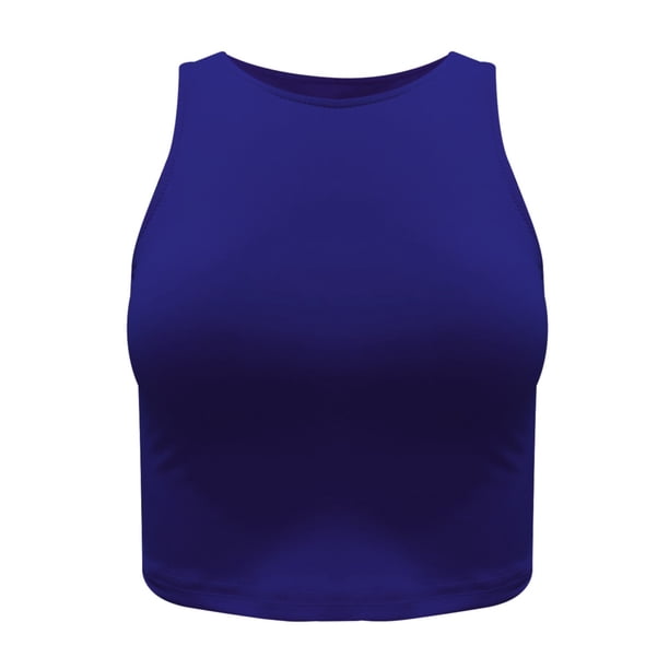 Túnica camisetas sin mangas para las mujeres Mujeres Sexy sin mangas de cuello Racerback recortadas Tank Tops Trendy Cute Teen Girls Neck Crop Tops Chaleco (BU2, L)