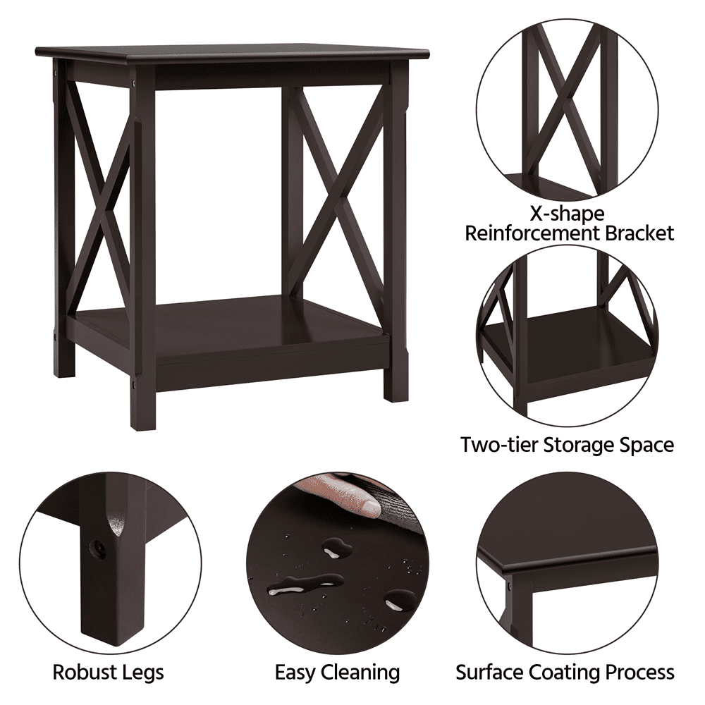 Renwick Modern X Design Wood End Table with Storage Shelf for Living Room, Espresso