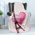 thumbnail image 4 of Eiffel Tower Soft Flannel Fleece Blanket, Eiffel Romantic Valentine Love Watercolor Theme Heart Leaf Silhouette Print, Cozy Plush for Indoor and Outdoor Use, 70" x 90", Fuchsia Brown, by Ambesonne, 4 of 5