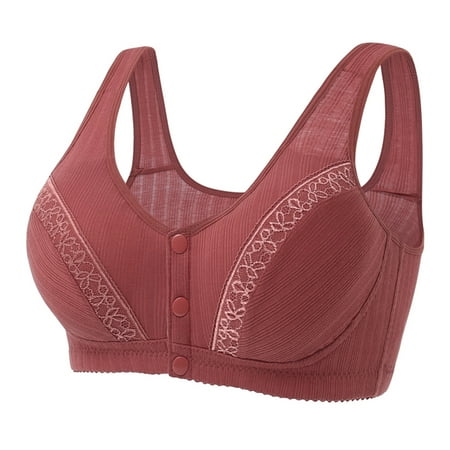 

wofedyo Bras For Women Lace Front Button Shaping Cup Adjustable Shoulder Strap Large Size Underwire Bra Red 38
