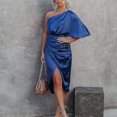 thumbnail image 3 of Women Solid Color Midi Dress Satin Bodycon Pencil Dresses-hy, 3 of 5
