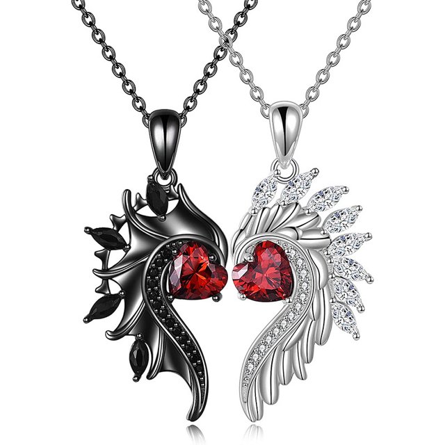 Collares de pareja, conjunto de collar de alas de ángel demonio para parejas oso de fresa Electrónica