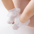 thumbnail image 6 of Baby Girls Lace Socks with Ruffle,Cotton Ankle Frilly Dress Socks for Newborn Infant Toddler Kids, Eyelet Double Lace Turn Cuff Spring Summer Thin Socks, 6 of 8