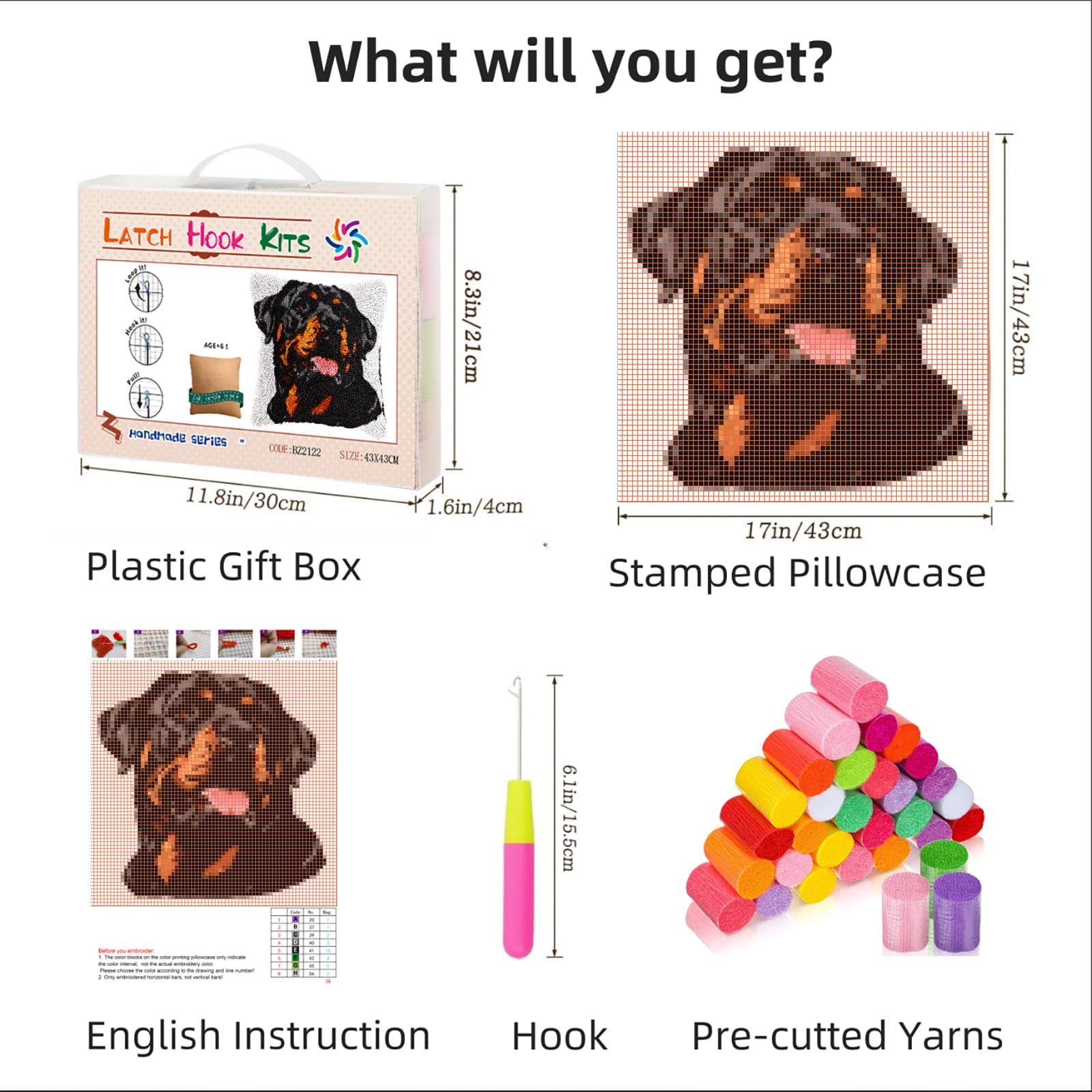 Black Dog Rottweiller DIY Latch Hook Pillow Kits for Adults Printed Pillowcase Crochet Yarns Hooking Handmade Pillow Cover Cushion for Home Sofa Decoration 17x17inch(1)