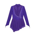 thumbnail image 6 of YiZYiF Girl's Figure Ice Skating Costume Rhinestones Long Sleeve Asymmetrical Ballet Tutu Dance Dress Purple 6, 6 of 7
