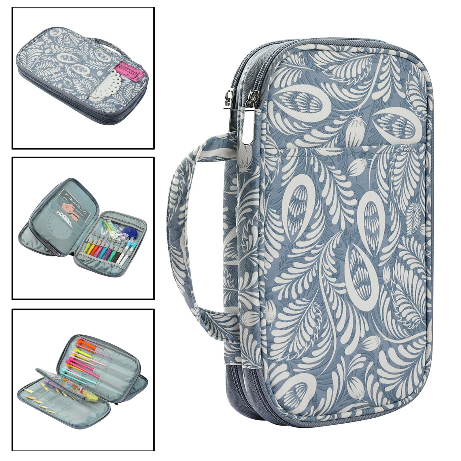 HOMYL Organizer Case Knitting Crochet Hooks and Tool Accessories Bag Gray Leaves