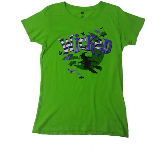 Womens Neon Green Wicked Halloween Tee Shirt Bats & Flying Witch T-Shirt