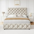 thumbnail image 5 of FOLDLIFE Queen Size Bed Frame with 4 Storage Drawers and Adjustable Upholstered Headboard, Platform Bed Frame with Diamond Stitched Button Tufted and Slat Support, No Box Springs Required, Off White, 5 of 8