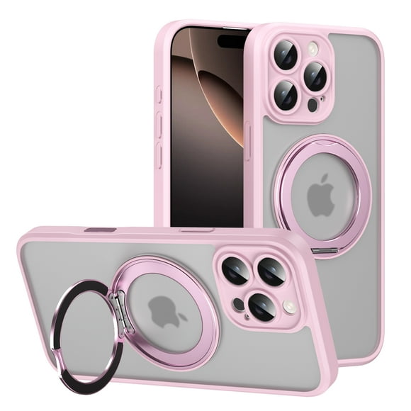 for iPhone 16 Pro Case, Camera Control Button Compatible with MagSafe, Military-Grade Protective Case, Built-in Stash Stand Phone Case, Scratch-Resistant Back Cover, Classic Series, Pink