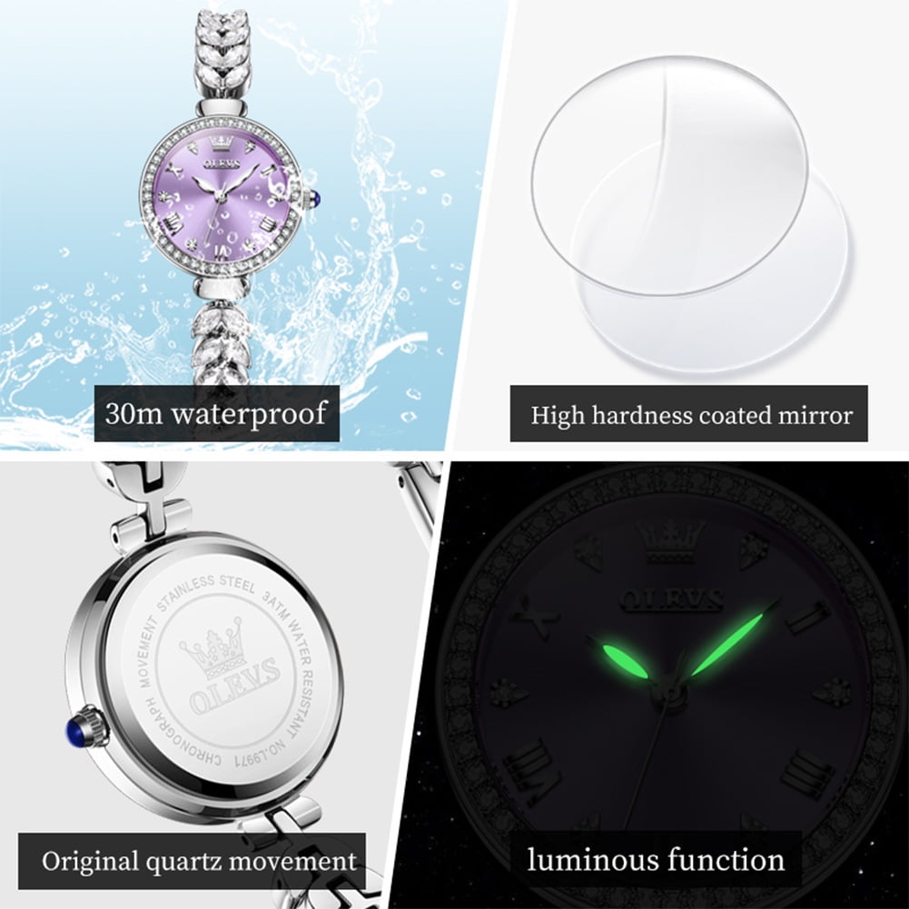 OLEVS Watches for Women Fashion Dress Analog Quartz Rose Gold Plated Stainless Steel Waterproof Luminous Luxury Ladies Watches Women Wrist Watches Gift Relojes para Mujer Pink/Purple/Green/Blue