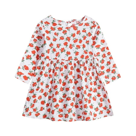 

Fashion Kids Clothes LAWOR Toddler Kids Girl Clothing Long Sleeve One-Piece Floral Print Dress Autumn Kids Skirt Orange 6-9 Months