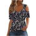 thumbnail image 2 of Viikei Women Tops Summer T-Shirts,Women's New Short-sleeved Off-the-shoulder Cutout Casual Printed Black S, 2 of 5