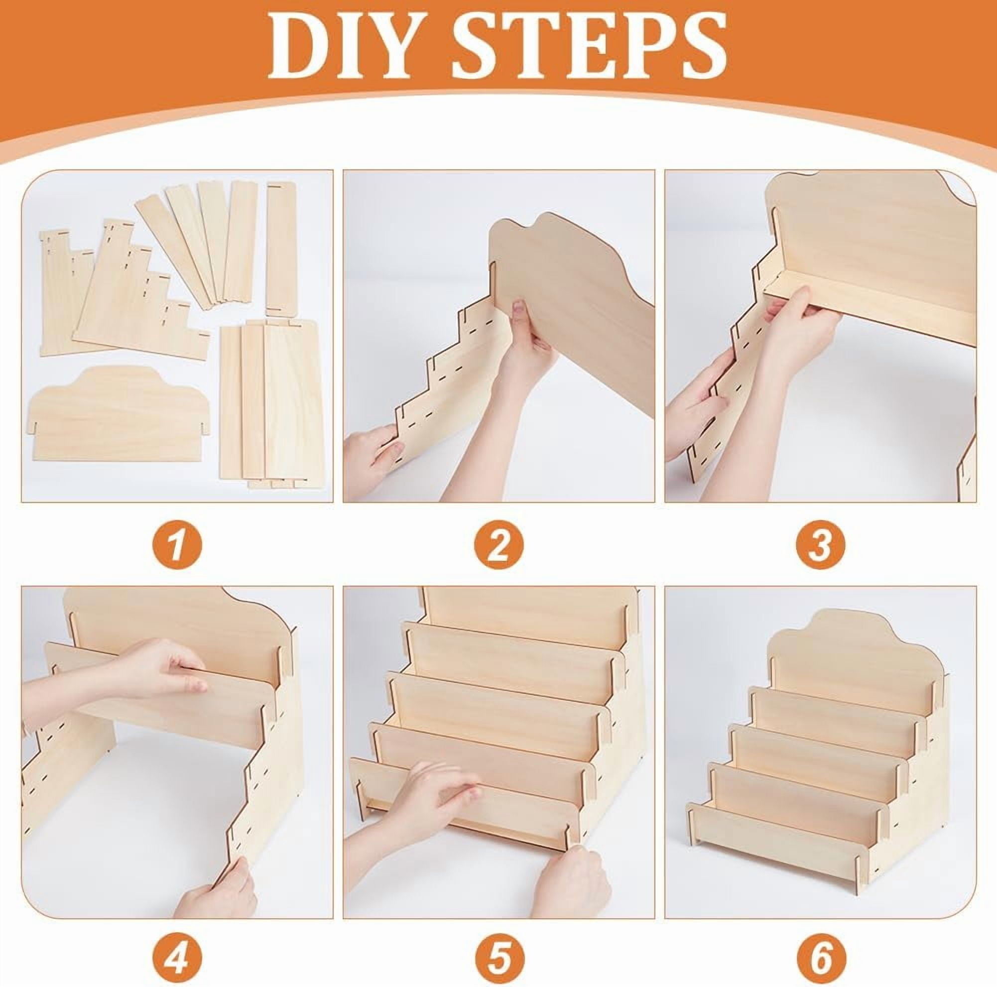 2 Sets 4 Tiers Greeting Card Display Stand Wooden Collector Display Rack Portable Birthday Cards Displays Multi-Purpose Sticker Displays Stand