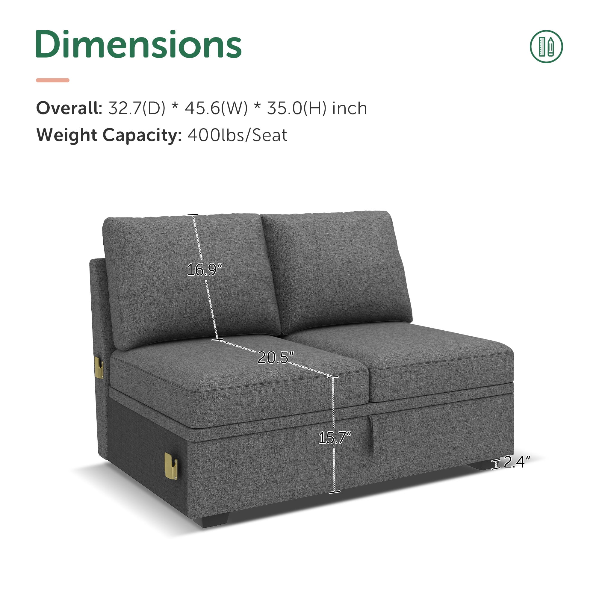 HONBAY Storage Loveseat for Modular Sectional Sleeper Sofa, Linen Grey