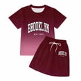 thumbnail image 4 of oqasdz Children Kids Girls Summer Outfits Short Sleeve Gradient Color Letter Print Drawstring Shorts Set Casual Beach Vacation Outdoor Clothes Sets,,11-12 Years, 4 of 5