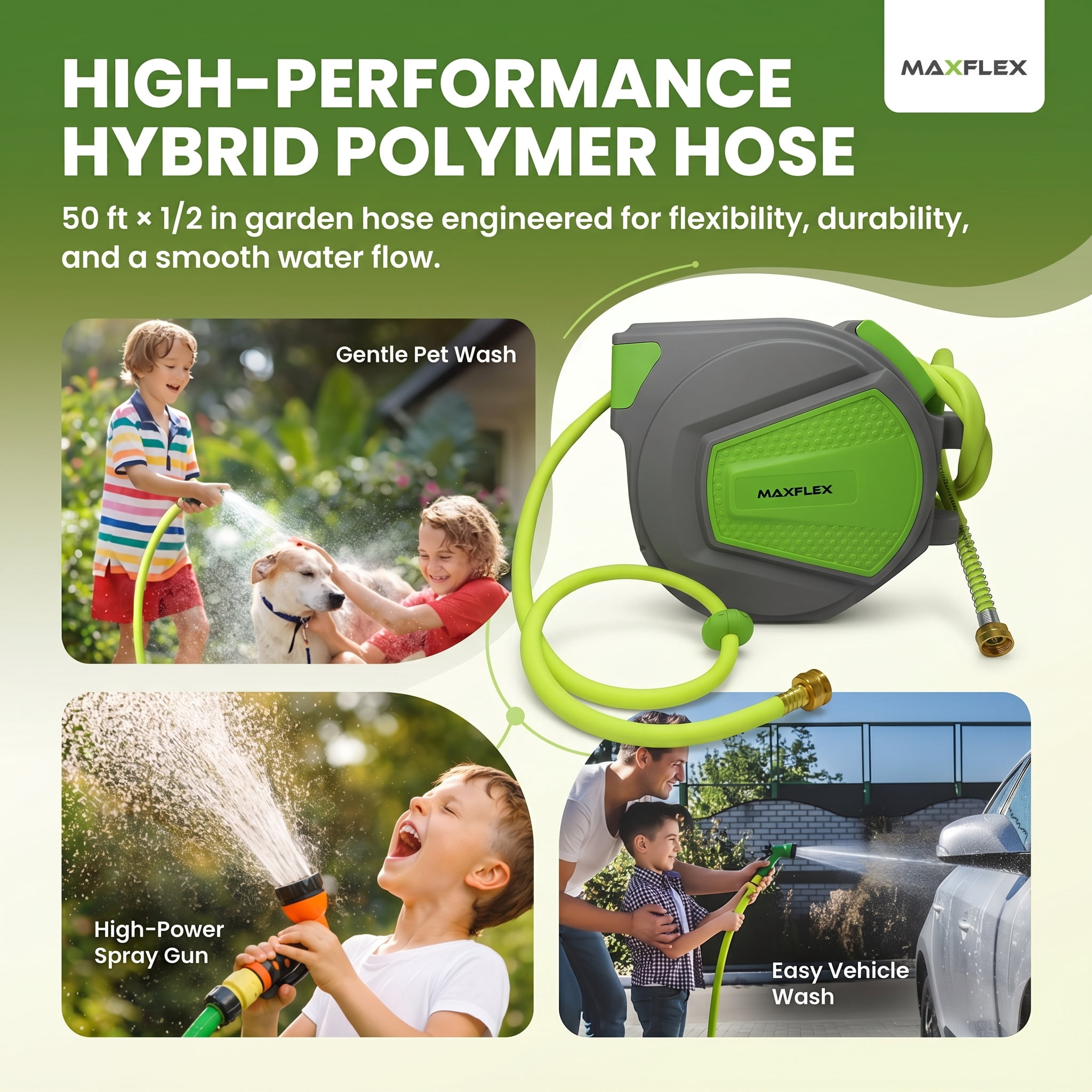 Retractable Water Hose Reel Enclosed Hybrid Polymer 1/2" X 50ft - 7762