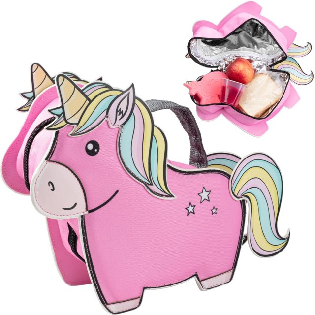 shiyou-Kid's Insulated Unicorn -Shaped Lunch Box w Strap- Keeps Food Hot or Cold For Hours- Reusable Bag Fits Ice Packs, Bento Containers, Thermoses Easily- Make Back to School Lunches Fun for Boys &
