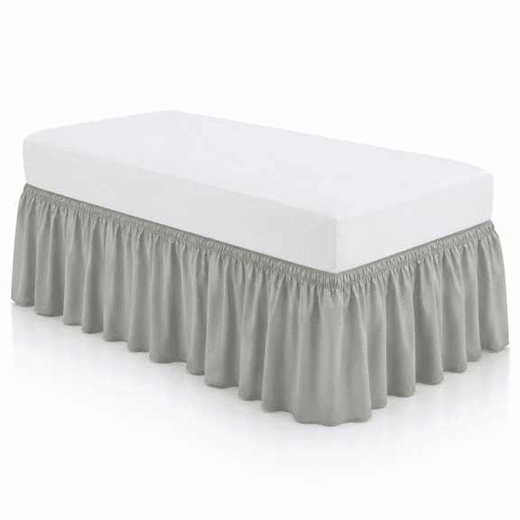 Wrap Around Ruffled Bed Skirt 15 Inch for Twin Size Beds,Light Grey