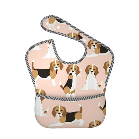 Bingfone Mess-Proof Baby Bib - Waterproof Bib For Baby Boy Or Girl With Food Catcher Pocket, Unisex-Beagle Dog On Brown
