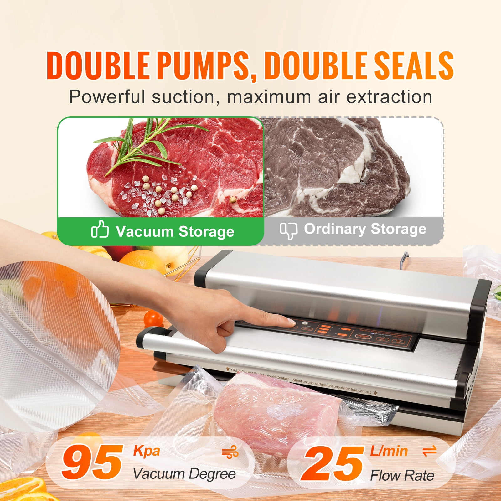VEVOR Vacuum Sealer Machine Food Preservation Storage Saver 95Kpa w/ Seal Bag