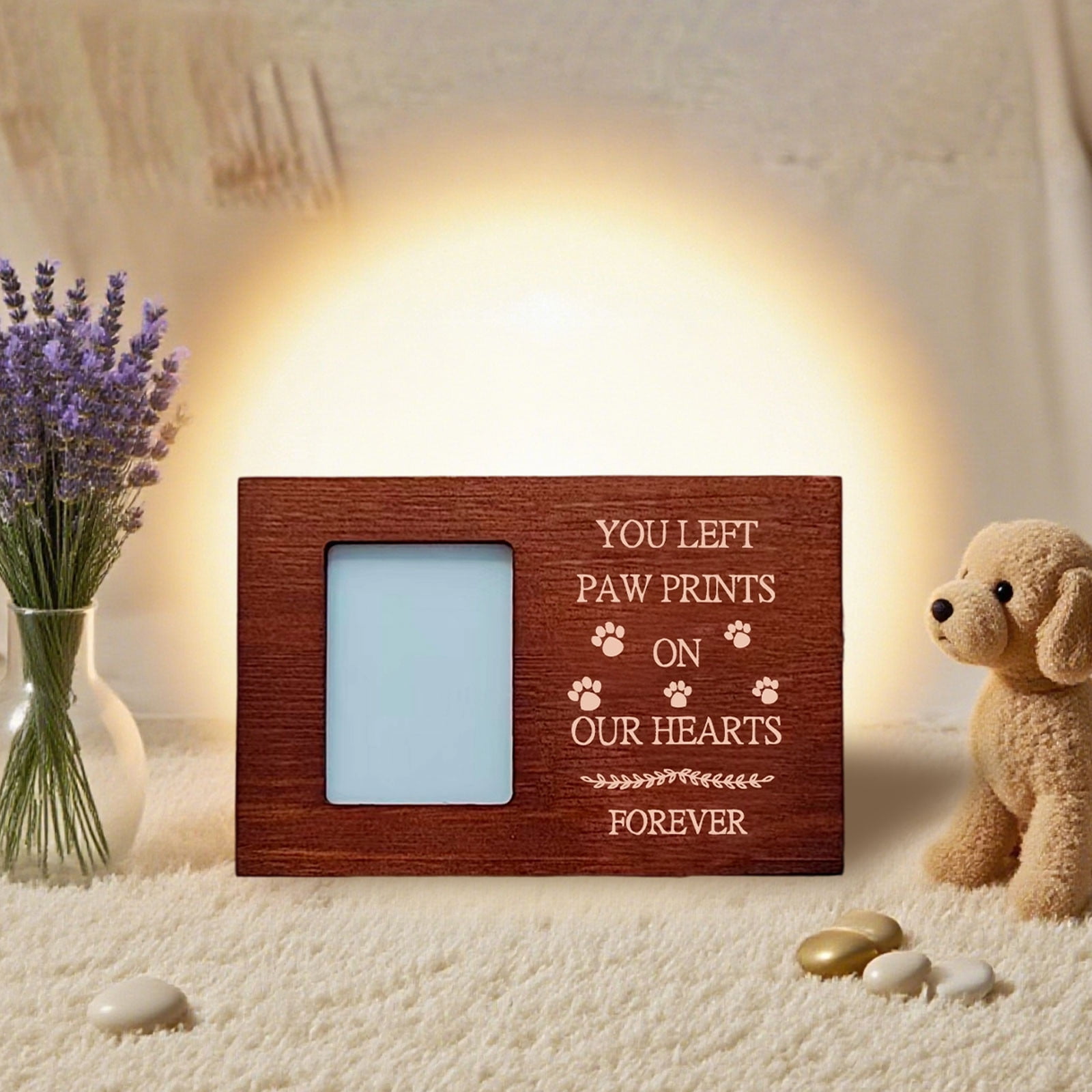 Wooden Pet Urn for Dog or Cat Ashes - Memorial Cremation Urn with Photo Frame, Keepsake Memory Box with Flannel Lining, Pet Sympathy Remembrance Gift