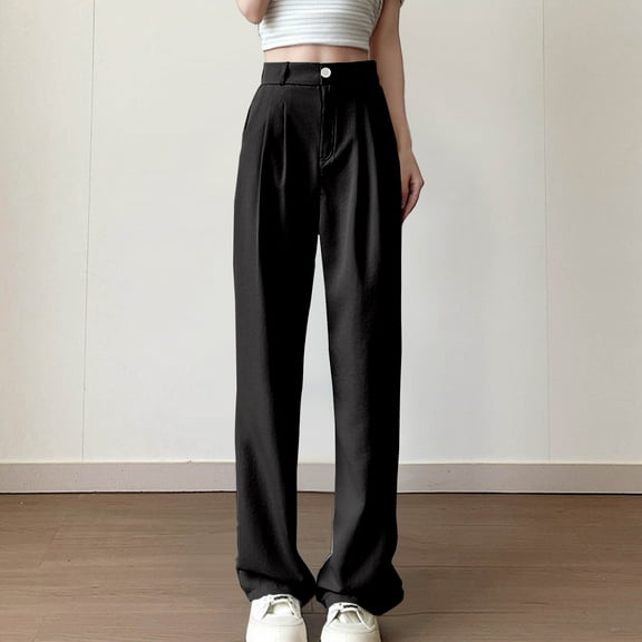 Plus Size Pants for Women Work Casual New Women's Casual Loose Full Length Pants High Waist Button Wide Leg Trousers Dress Business Work Pant Black L