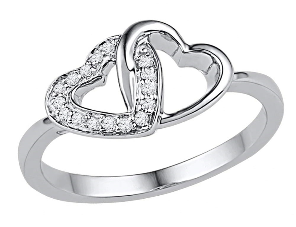 Twin Heart Promise Ring in 10K White Gold with Diamonds 1/12 Carat (ctw ...