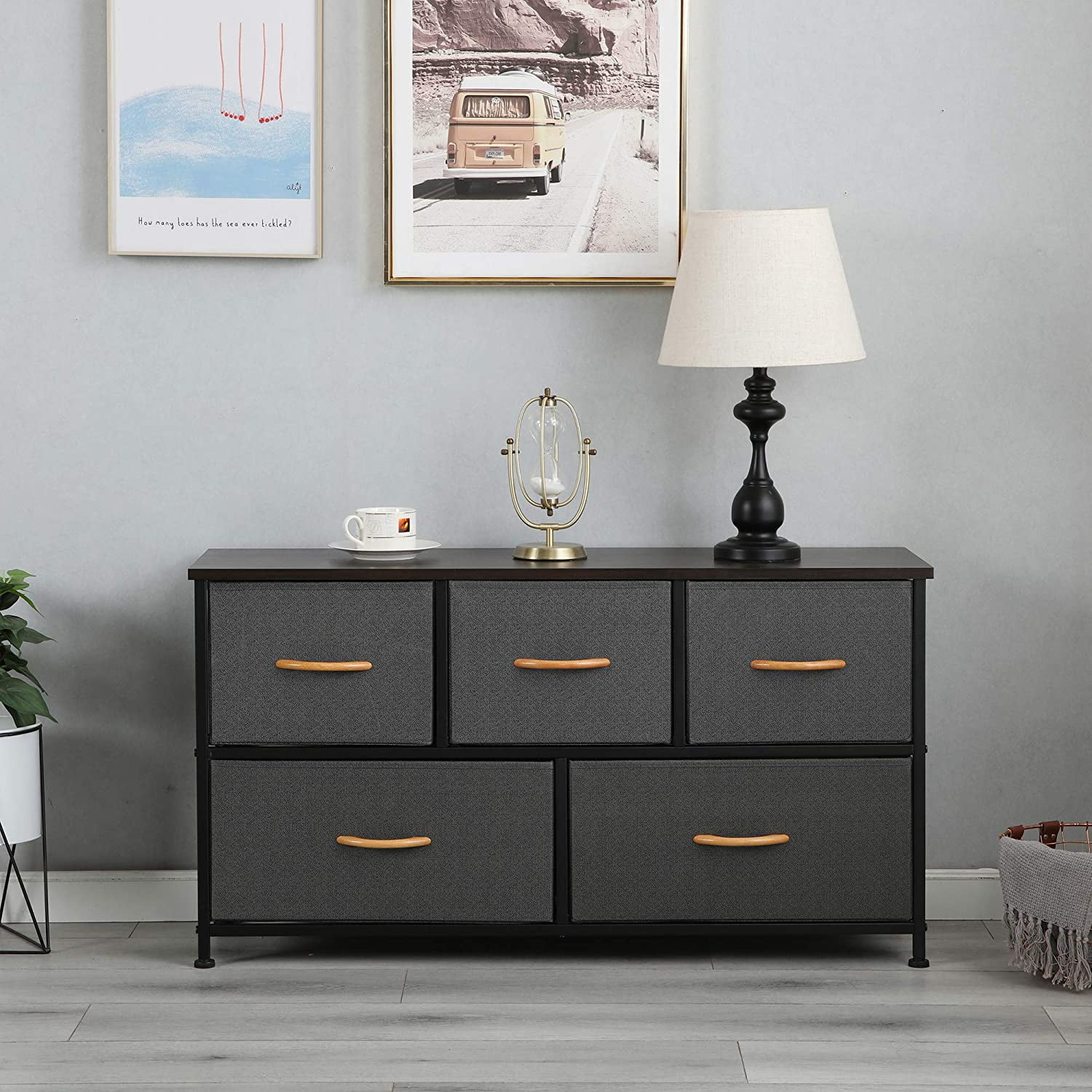 Somdot Dresser with 5 Easy Pull Drawers 39.4'' Wide Fabric Dresser for