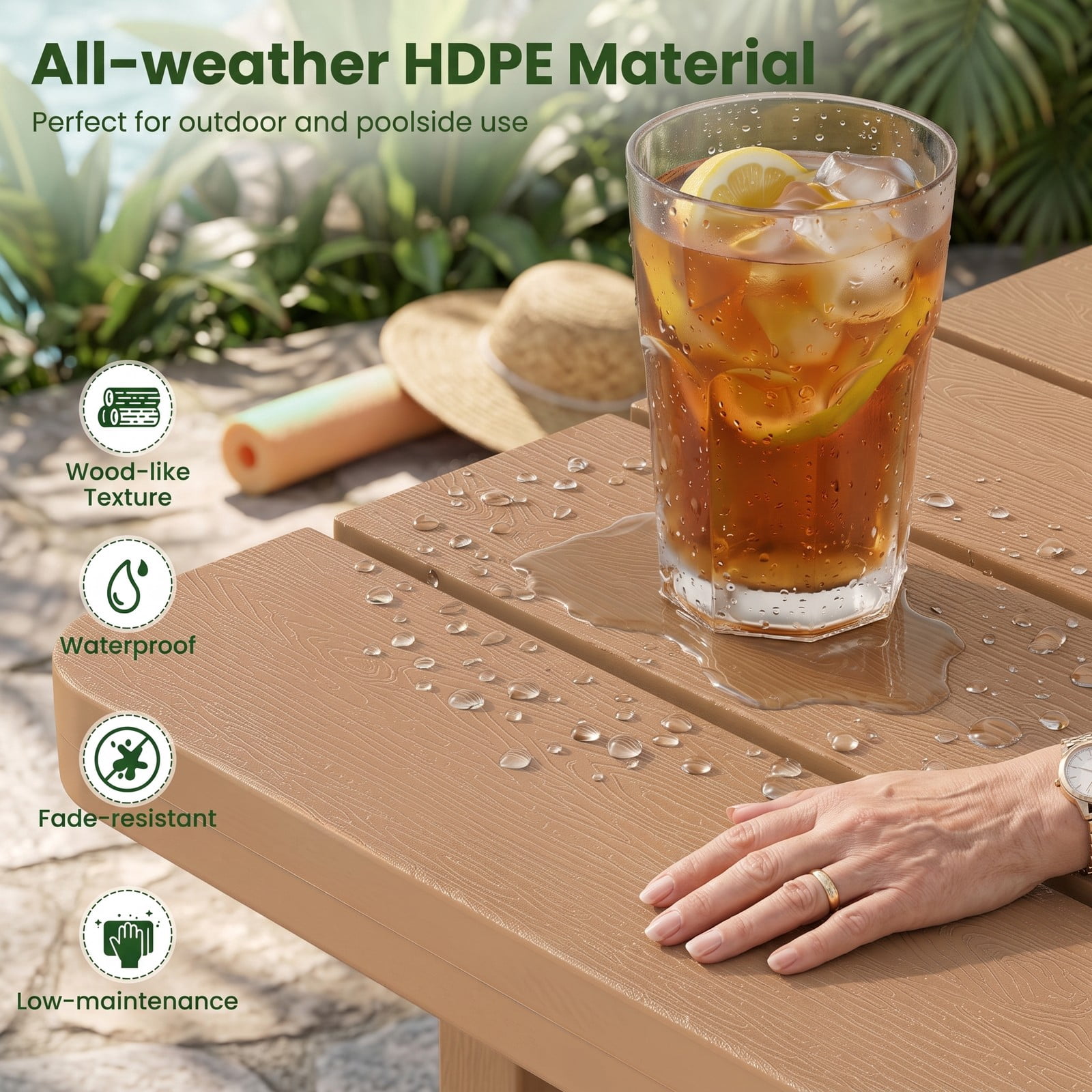 Furnibear Set of 2 18 Inch Square Outdoor HDPE Adirondack Side Tables with Slatted Top and X Panels for the Patio, Brown