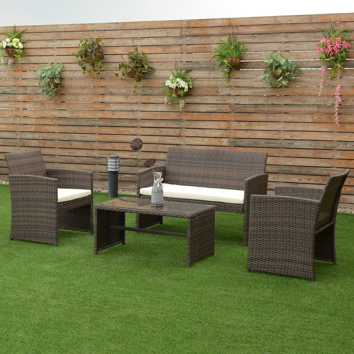 Costway 4 Pcs Outdoor Patio Rattan Wicker Furniture Set Table Sofa Costway 4 Pcs Outdoor Patio Rattan Wicker Furniture Set Table Sofa Cushioned Garden Deck Com